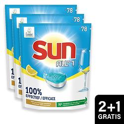 Foto van Sun all in one - vaatwastabletten - citroen - voordeelverpakking 3 x 78 stuks - 2+1