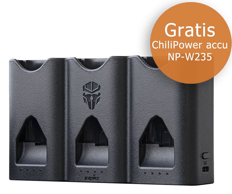 Foto van Jupio pr1me gear tri-charge professionele triple lader voor fujifilm np-w235