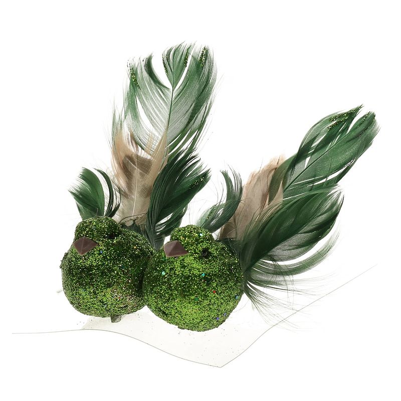 Foto van 2x stuks decoratie vogels op clip glitter groen 11 cm - kersthangers