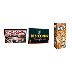 Foto van Spellenbundel - bordspellen - 3 stuks - monopoly valsspelerseditie & 30 seconds & jenga