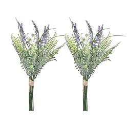 Foto van Items lavendel kunstbloemen - 2x - bosje met stelen van paarse bloemetjes - 14 x 42 cm - kunstplanten