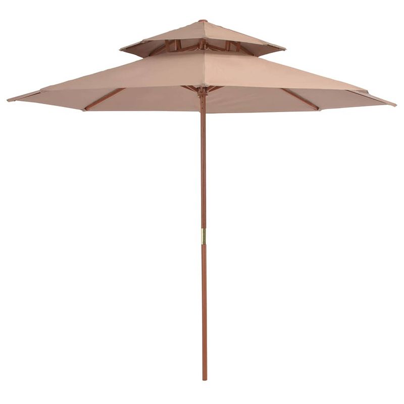 Foto van Vidaxl parasol dubbeldekker met houten paal 270 cm taupe