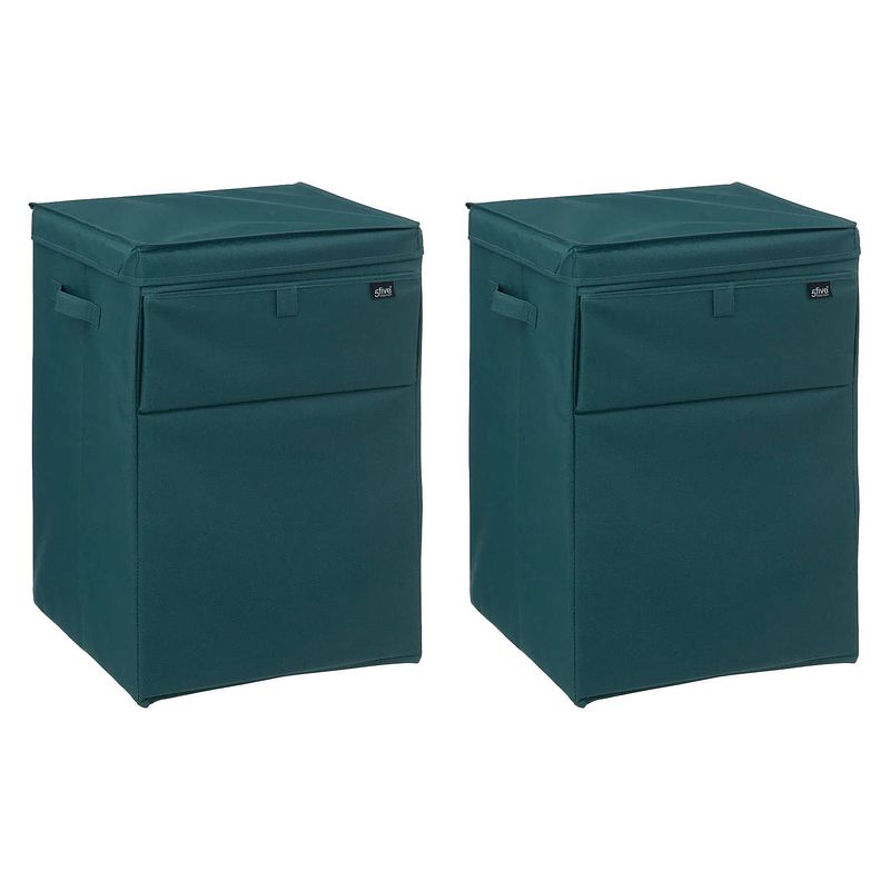 Foto van 5five stapelbare wasmand eureka - 2x - groen - 65 liter - 36 x 36 x 55 cm - wasmanden