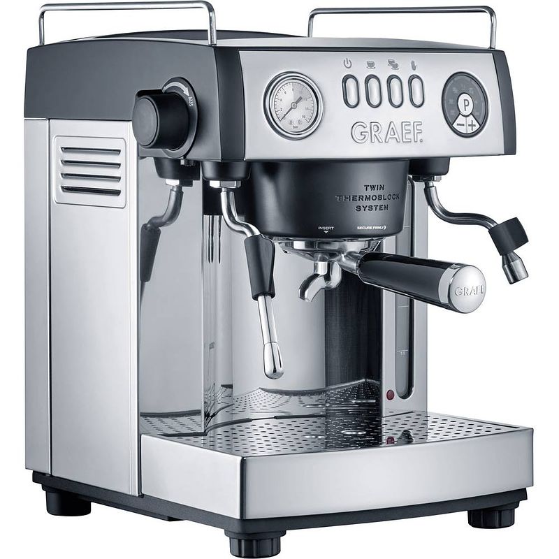 Foto van Graef es902eu espressomachine met filterhouder rvs, zwart 2515 w met melkopschuimer