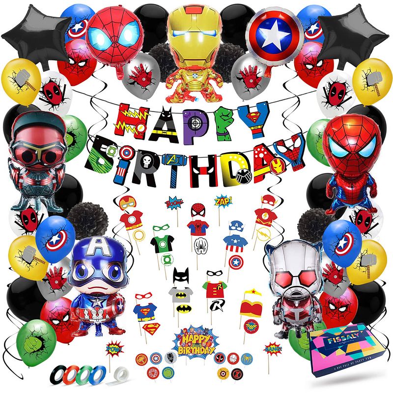 Foto van Fissaly® 99 stuks superhelden feest versiering - kinderfeestje decoratie - superheroes themafeest verjaardag - feestje