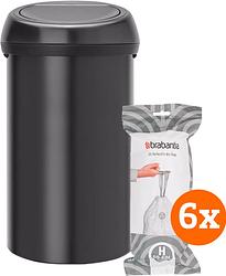 Foto van Brabantia touch bin 60 liter matt black + vuilniszakken (120 stuks)