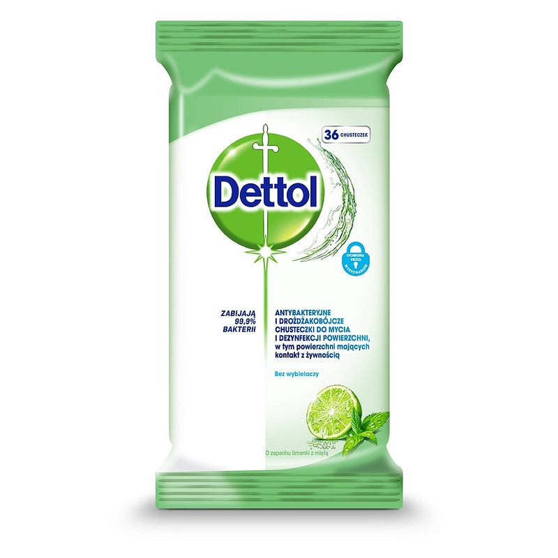 Foto van Dettol antibacteriële reinigings- en ontsmettingsdoekjes voor oppervlakken kalk en munt 36 st.