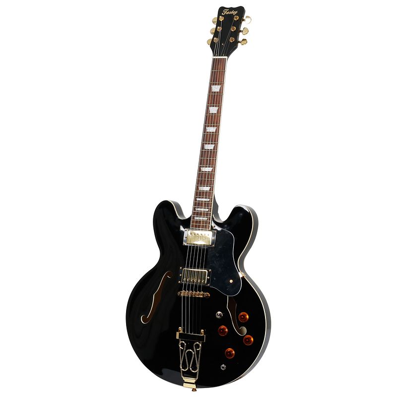 Foto van Fazley fes318bk black semi-akoestische gitaar