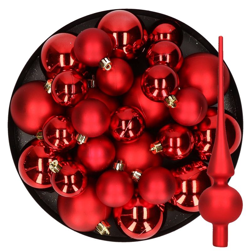 Foto van Kerstversiering kunststof kerstballen met piek rood 6-8-10 cm pakket van 45x stuks - kerstbal