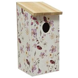 Foto van Vurenhouten vogelhuisjes/nestkastjes met bloemen print 12 x 13,5 x 26 cm - vogelhuisjes