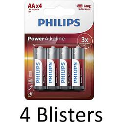 Foto van 16 stuks (4 blisters a 4 st) philips power alkaline aa batterijen