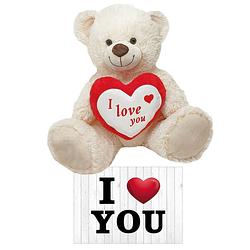 Foto van Witte pluche knuffelbeer/teddybeer 45 cm incl. valentijnskaart i love you - knuffelberen