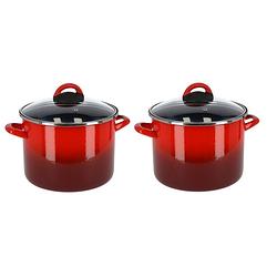 Foto van Set van 2x stuks rvs rode kookpan/pan met glazen deksel 20 cm 7 liter - kookpannen