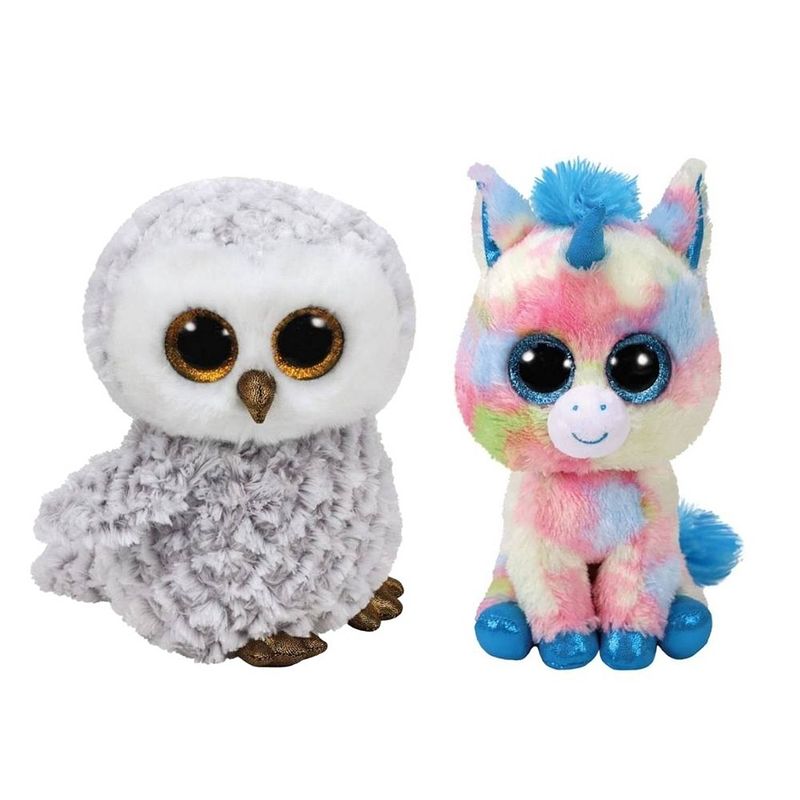 Foto van Ty - knuffel - beanie buddy - owlette owl & blitz unicorn