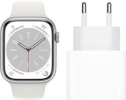 Foto van Apple watch series 8 45mm zilver aluminium witte sportband + oplader