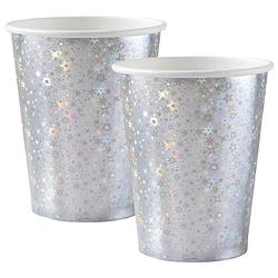 Foto van Santex feest wegwerp bekertjes - glitter - 20x stuks - 270 ml - zilver - karton - feestbekertjes