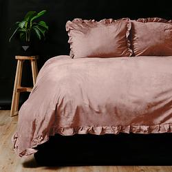 Foto van Dekbedovertrek velvet ruffles - eenpersoons (140x200 cm) - roze polyester-katoen - dessin: effen - dreamhouse - dekbed-discounter.nl