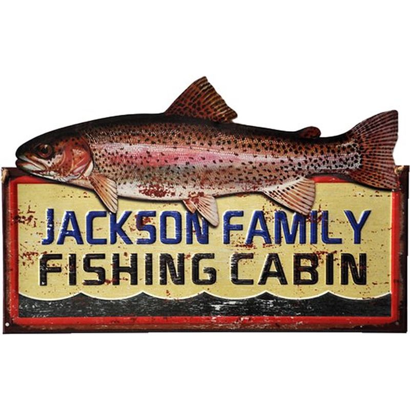 Foto van Clayre & eef wanddecoratie 61x39 cm bruin blauw ijzer fishing muurdecoratie wandversiering tekstbord