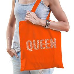 Foto van Glitter queen katoenen tas oranje rhinestones steentjes voor dames - - ek/wk / koningsdag tas/ acce - feest boodschappen