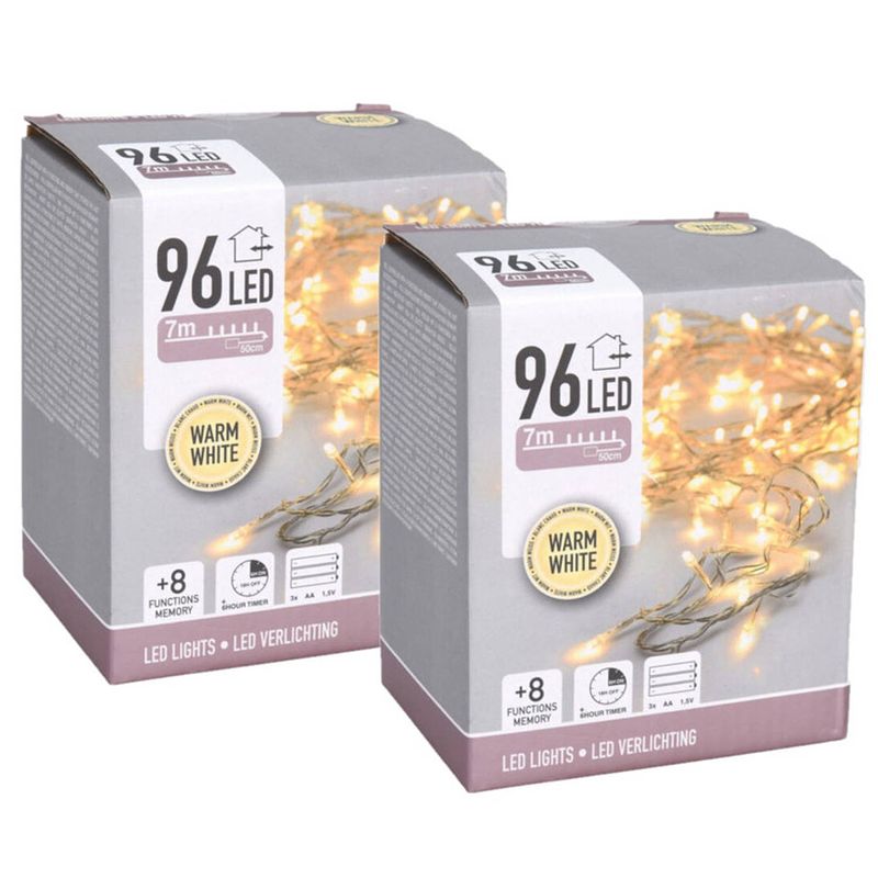 Foto van Kerstverlichting - 2 stuks - warm wit - 700 cm - met timer - 96 leds - kerstverlichting kerstboom