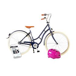 Foto van Volare kinderfiets lifestyle - 48 cm - blauw - 3 versnellingen - lage zadelstand - met fietshelm & accessoires