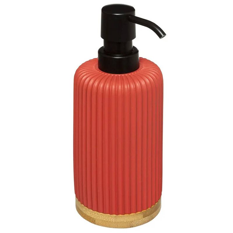 Foto van Zeeppompje/zeepdispenser van kunststeen - rood - 270 ml - zeeppompjes