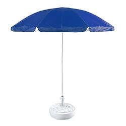 Foto van Blauw strand/tuin basic parasol van nylon 200 cm + parasolvoet wit - parasols