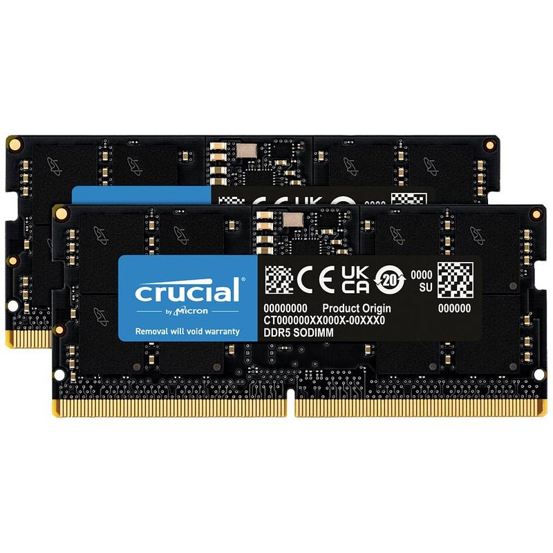 Foto van Crucial ct2k16g48c40s5 werkgeheugenset voor laptop ddr5 32 gb 2 x 16 gb 4800 mhz 262-pins so-dimm cl40 ct2k16g48c40s5