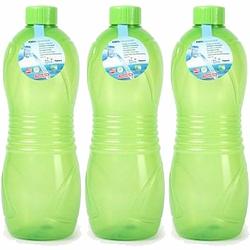 Foto van Plasticforte drinkfles/waterfles/bidon - 3x - 1000 ml - transparant/groen - kunststof - drinkflessen