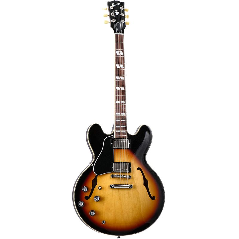 Foto van Gibson original collection es-345 lh vintage burst linkshandige semi-akoestische gitaar met koffer