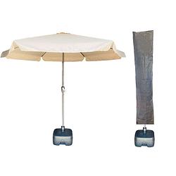 Foto van Cuhoc - parasol ibiza beige - ø300cm + verrijdbare parasolvoet + parasolhoes - parasol combi