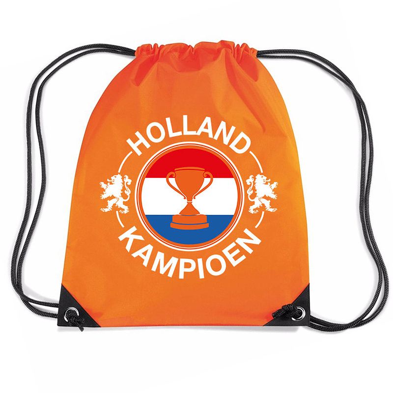 Foto van Holland kampioen beker nylon supporter rugzakje/sporttas oranje - ek/ wk voetbal / koningsdag - gymtasje - zwemtasje