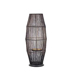 Foto van Ptmd meilo black iron wired floor lantern gold inside