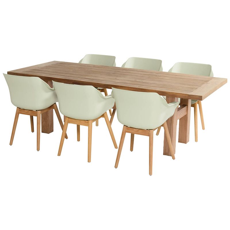 Foto van Hartman yasmani actieset: teak tafel 240 cm + 6 sophie teak armchairs - french green