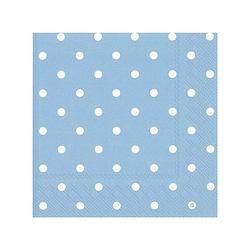 Foto van 40x polka dot 3-laags servetten licht blauw met witte stippen 33 x 33 cm - feestservetten