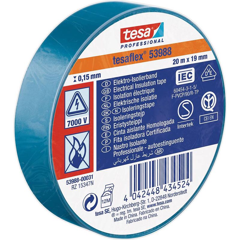 Foto van Tesa tesa 53988-00031-00 isolatietape tesa professional blauw (l x b) 20 m x 19 mm 1 stuk(s)