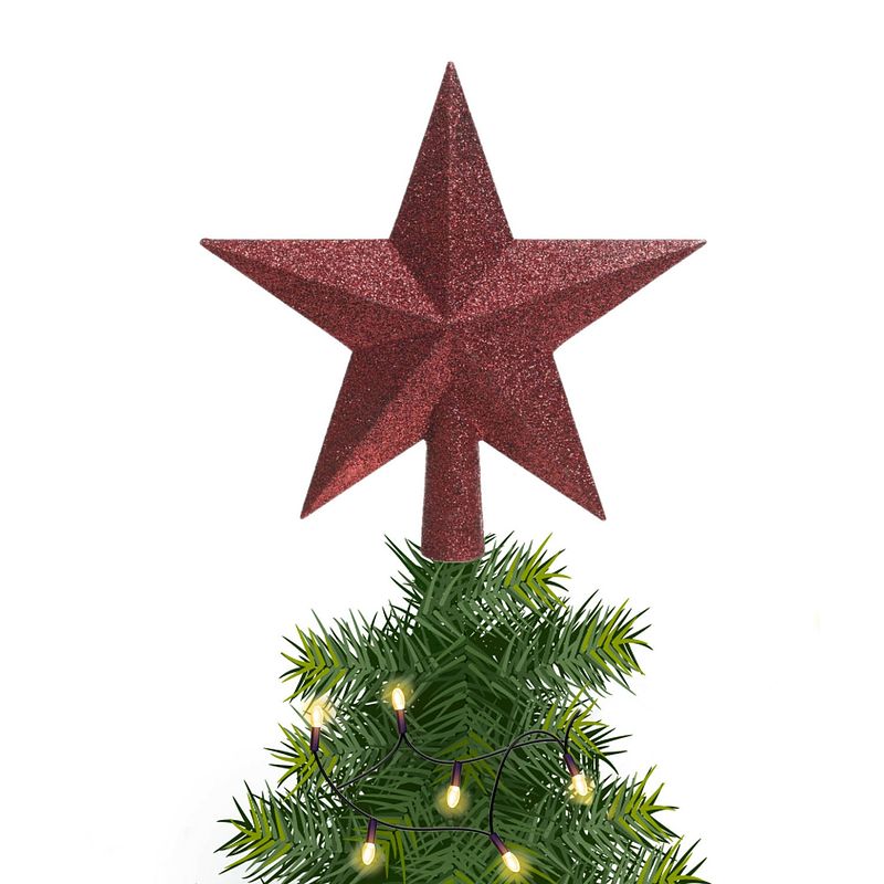 Foto van Kunststof piek kerst ster donkerrood met glitters h19 cm - kerstboompieken