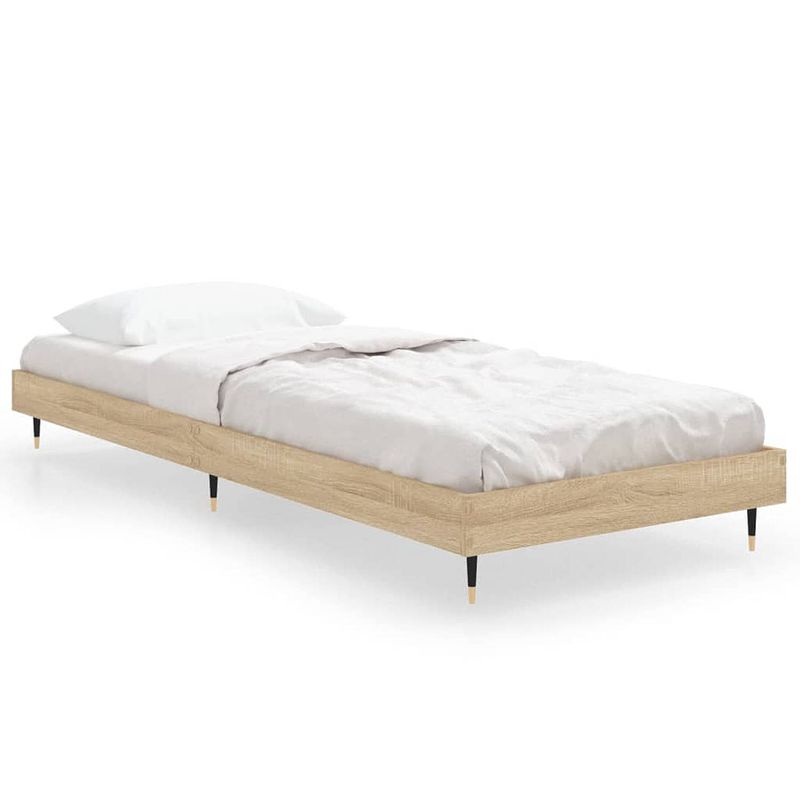 Foto van The living store bedframe sonoma eiken - 193 x 78 cm - duurzaam hout - metalen poten - multiplex lattenbodem