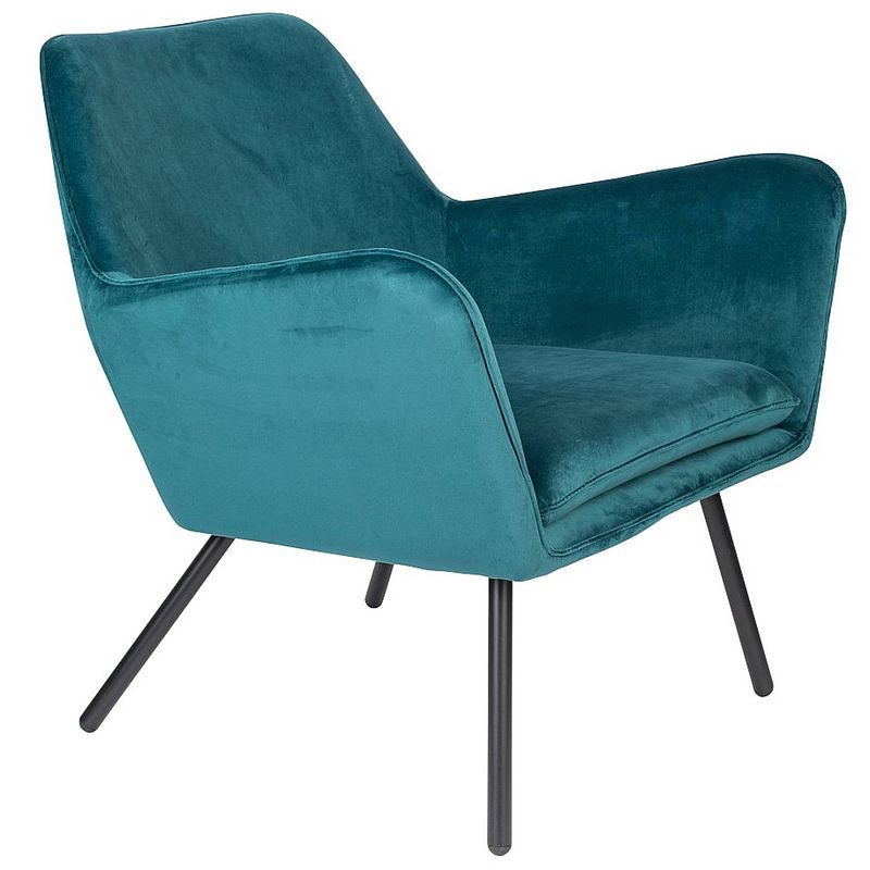 Foto van 24designs fauteuil dinant velvet - petrol blauw fluweel - zwarte metalen poten