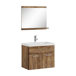 Foto van Badplaats badkamermeubel montreal 02 60cm met spiegel - bruin eiken