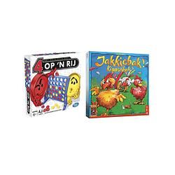 Foto van Spellenbundel - bordspel - 2 stuks - hasbro 4 op 'sn rij & jakkiebak! kippenkak!