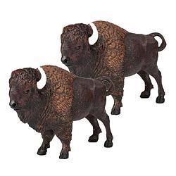 Foto van Set van 2x stuks plastic speelgoed figuur bizon 14,5 cm - speelfiguren