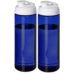 Foto van 2x stuks sport bidon hi-eco gerecycled kunststof - drinkfles/waterfles - blauw/wit - 850 ml - drinkflessen