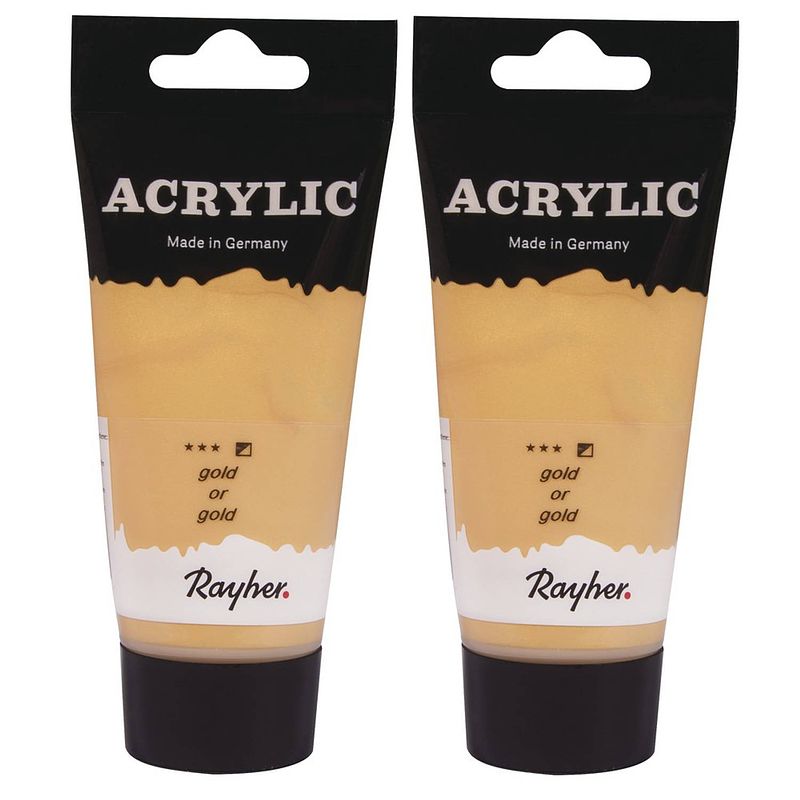 Foto van 2x tubes gouden acrylverf/hobbyverf op waterbasis 75 ml - hobbyverf