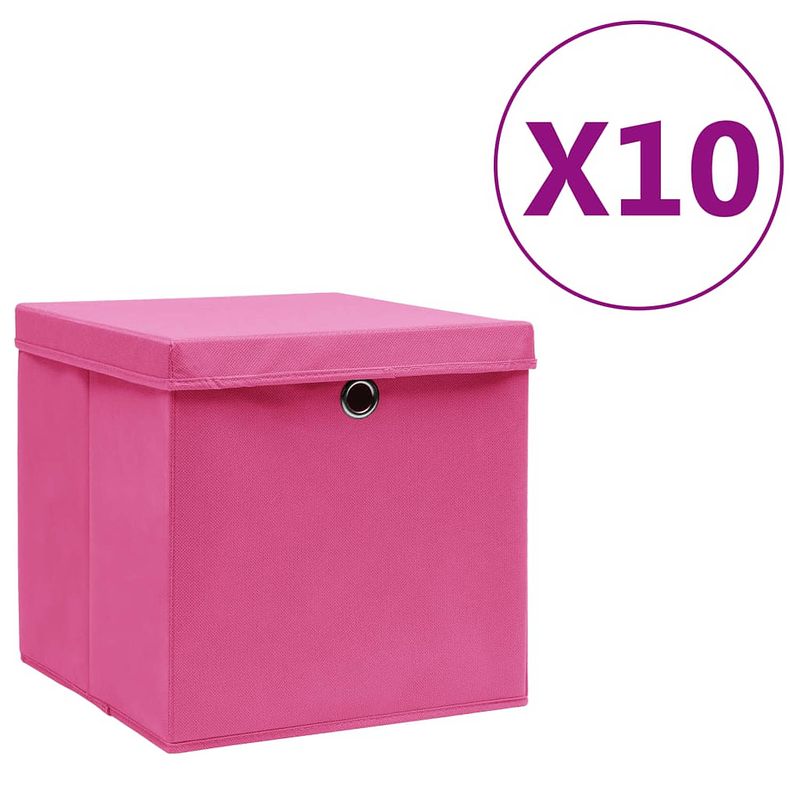 Foto van Vidaxl opbergboxen met deksels 10 st 28x28x28 cm roze