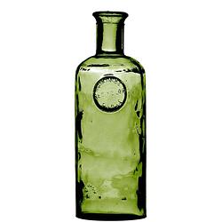 Foto van Natural living bloemenvaas olive bottle - smaragd groen transparant - glas - d13 x h35 cm - fles vazen - vazen