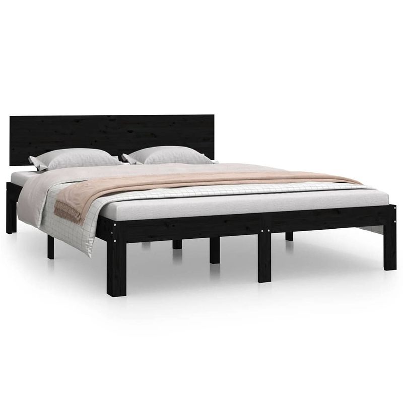 Foto van Vidaxl bedframe massief hout zwart 135x190 cm 4ft6 double