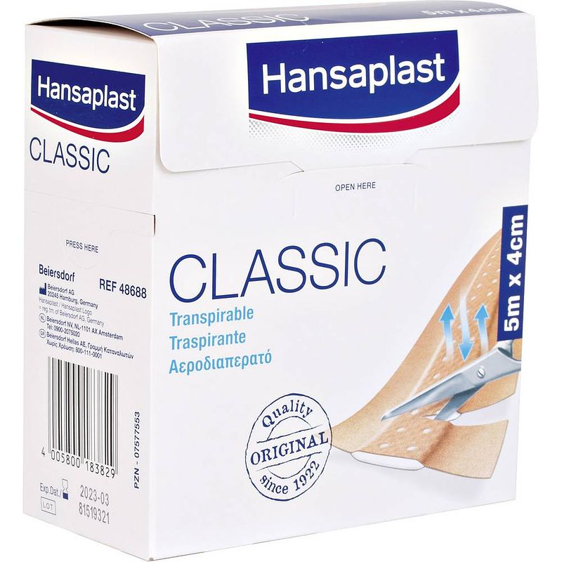 Foto van Hansaplast 1556520 hansaplast classic standaard pleister 5 m x 4 cm