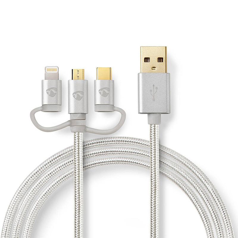 Foto van Nedis 3-in-1-kabel - aluminium - 1.00 m