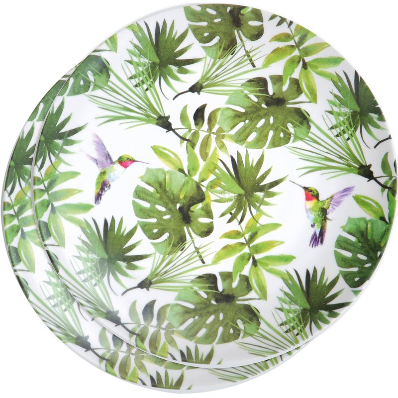 Foto van 2x melamine borden tropische print/wit 25 cm - bordjes